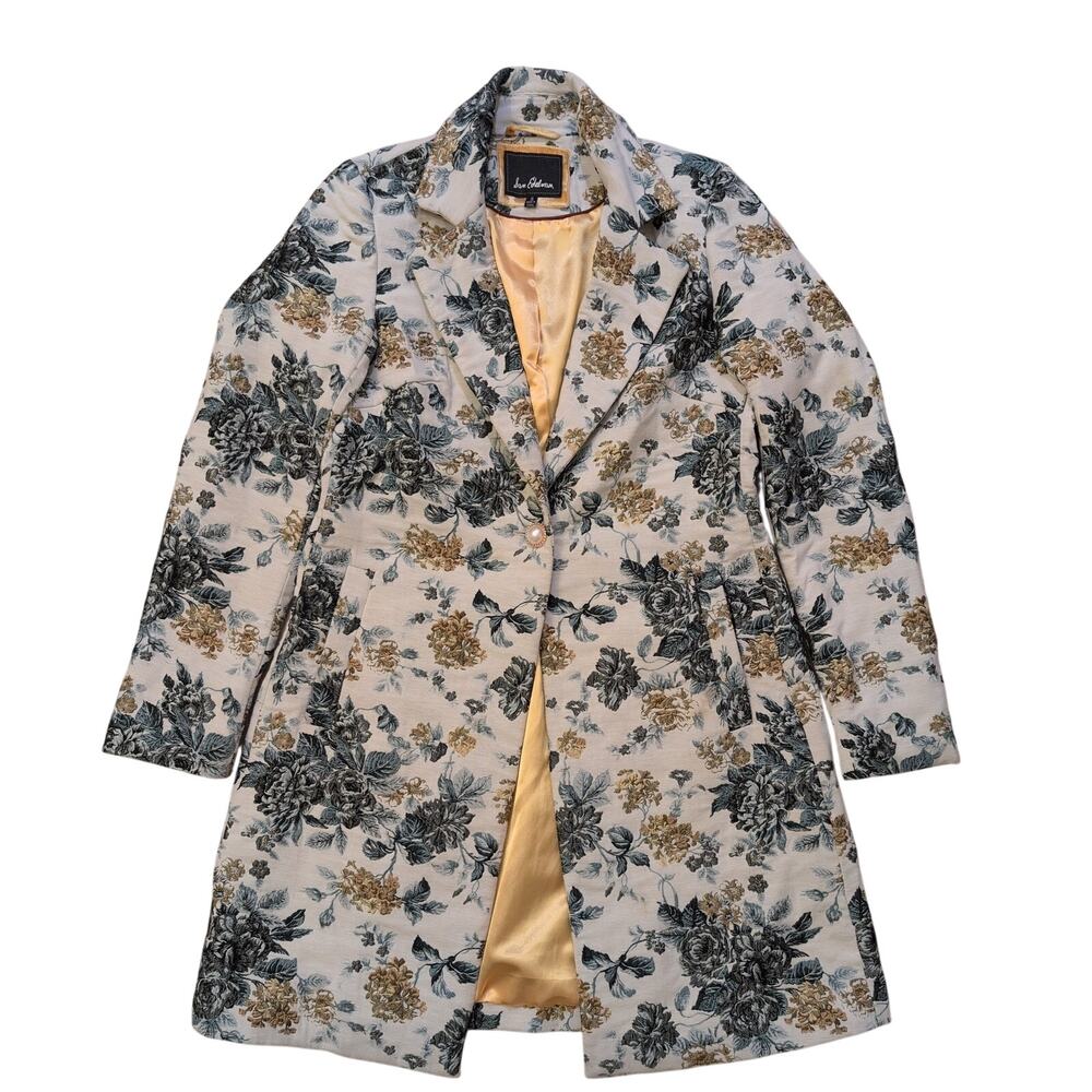 Sam Edelman Women Small Brocade Walker Single Button Floral Coat Blanket Quilted